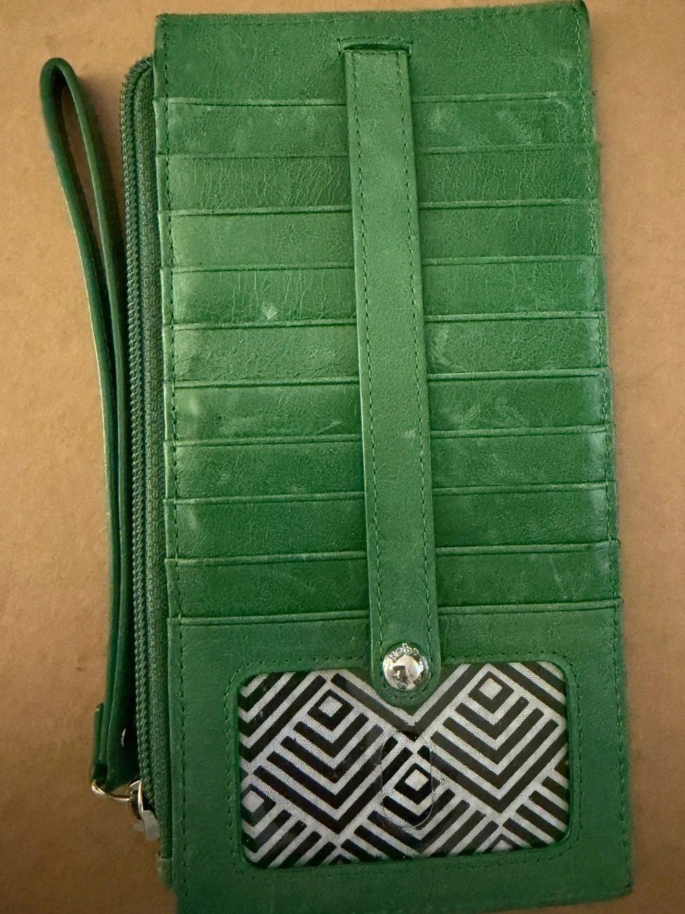 HOBO Green Wristlet Card Case with Geometric ID Window